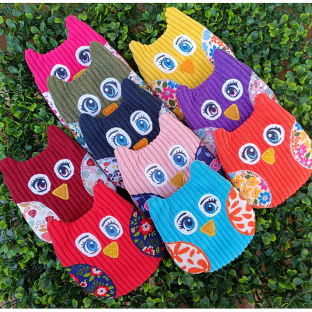 Hibou en velours côtelé artisanal I De Nature Colorée