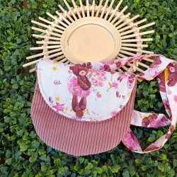 Sac bandoulière enfant en velours et ourson I fait main