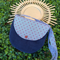 Sac bandoulière enfant velours côtelé bleu marine I fait main
