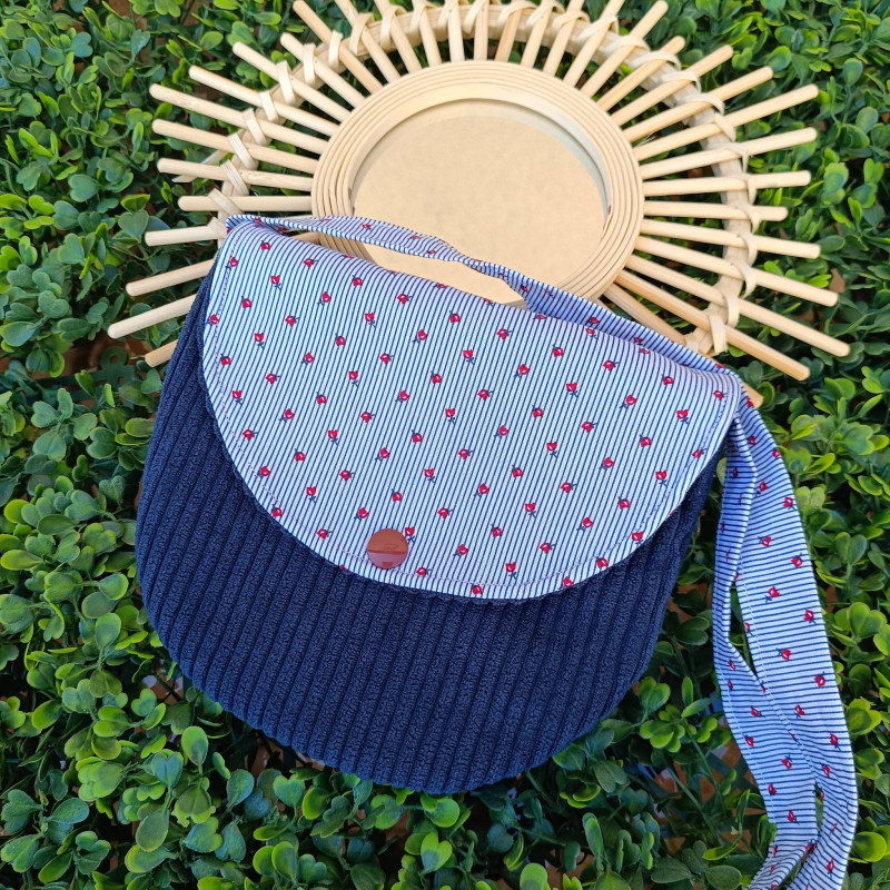 Sac bandoulière enfant velours côtelé bleu marine I fait main