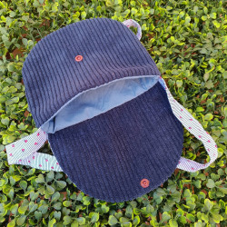 Sac bandoulière enfant velours côtelé bleu marine I fait main