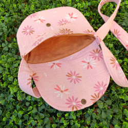 Sac bandoulière enfant en double gaze de coton fleuri - rabat renard