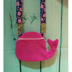 sac enfant baleine en velours rose fuchsia fait main - De Nature Colorée